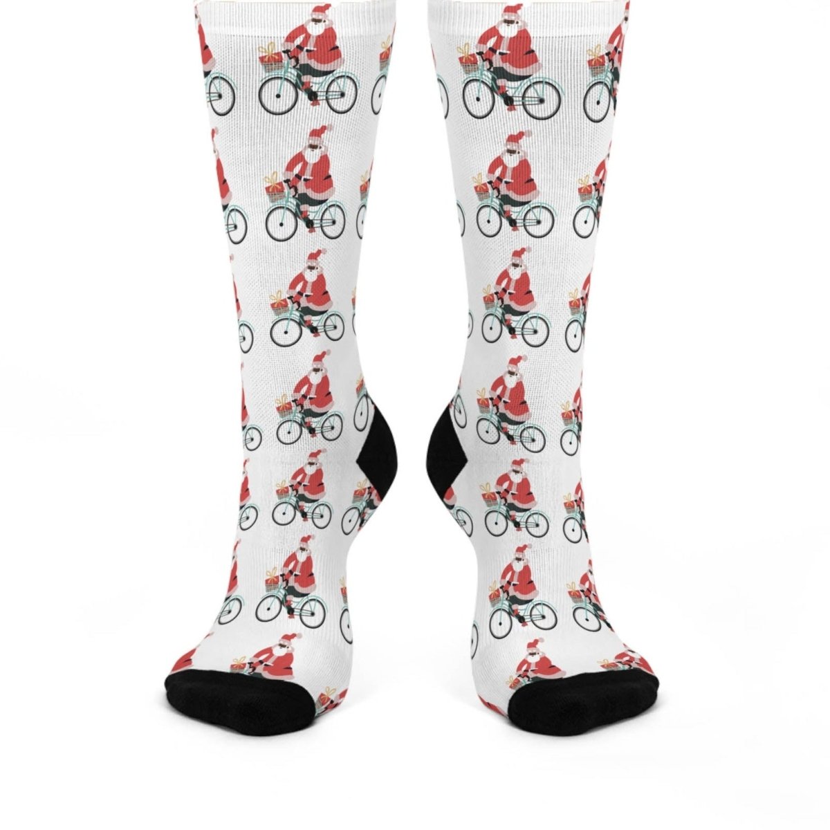 Santa on Bike Socks - Afrocentric Art by The Trini Gee