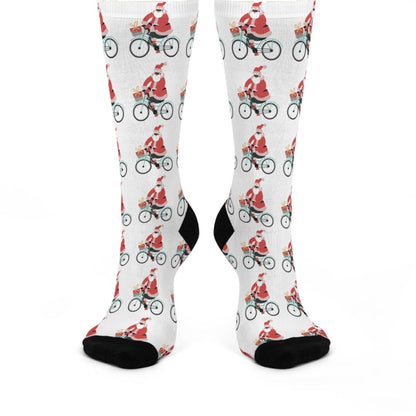 Santa on Bike Socks - Afrocentric Art by The Trini Gee