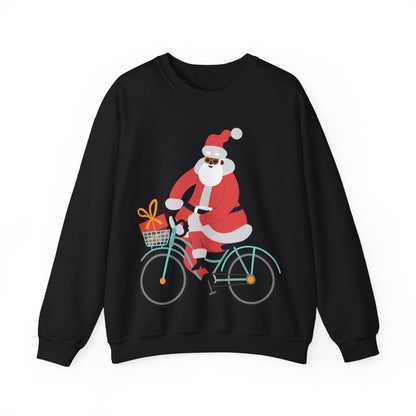 Santa on Bike Sweatshirt - Afrocentric Art by The Trini Gee