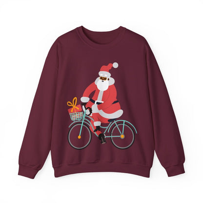 Santa on Bike Sweatshirt - Afrocentric Art by The Trini Gee