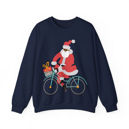 Santa on Bike Sweatshirt - Afrocentric Art by The Trini Gee
