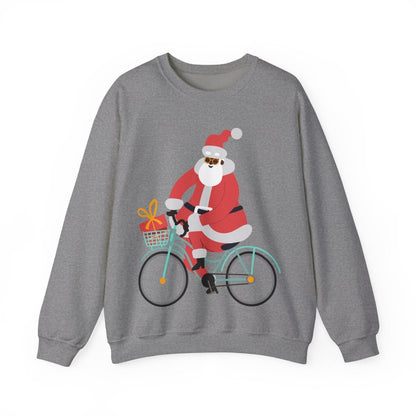 Santa on Bike Sweatshirt - Afrocentric Art by The Trini Gee
