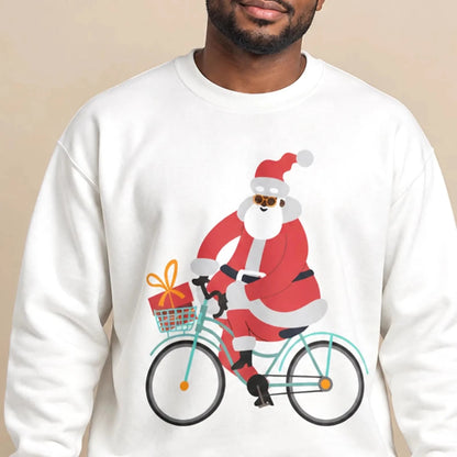 Santa on Bike Sweatshirt - Afrocentric Art by The Trini Gee