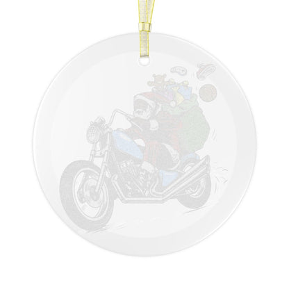 Santa on Motorcycle Glass Ornament - The Trini Gee