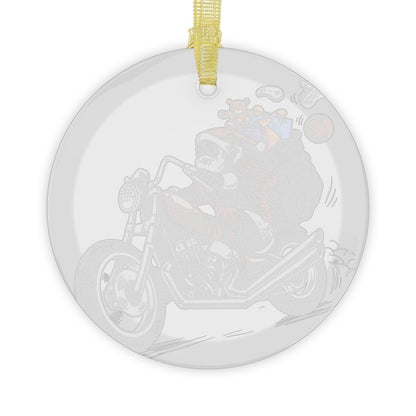 Santa on Motorcycle Glass Ornament - Afrocentric Art by The Trini Gee