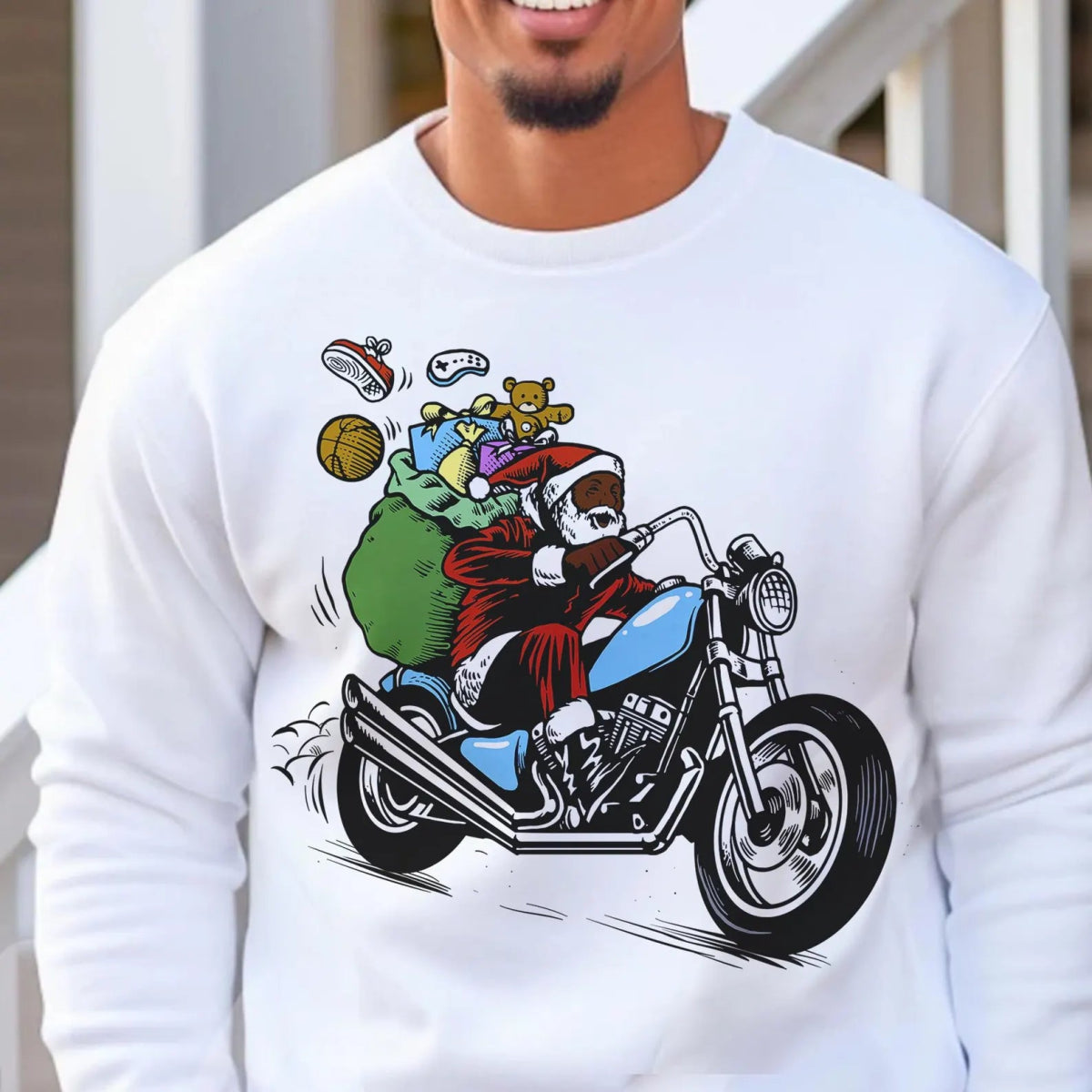 Santa on Motorcycle Sweatshirt - The Trini Gee
