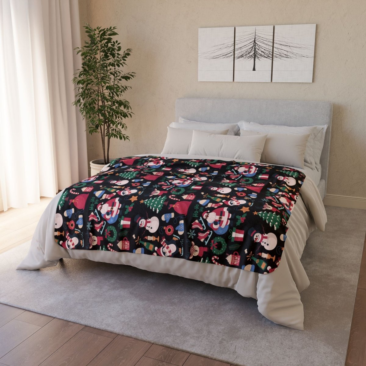 Santa Pattern Sherpa Blanket - Afrocentric Art by The Trini Gee