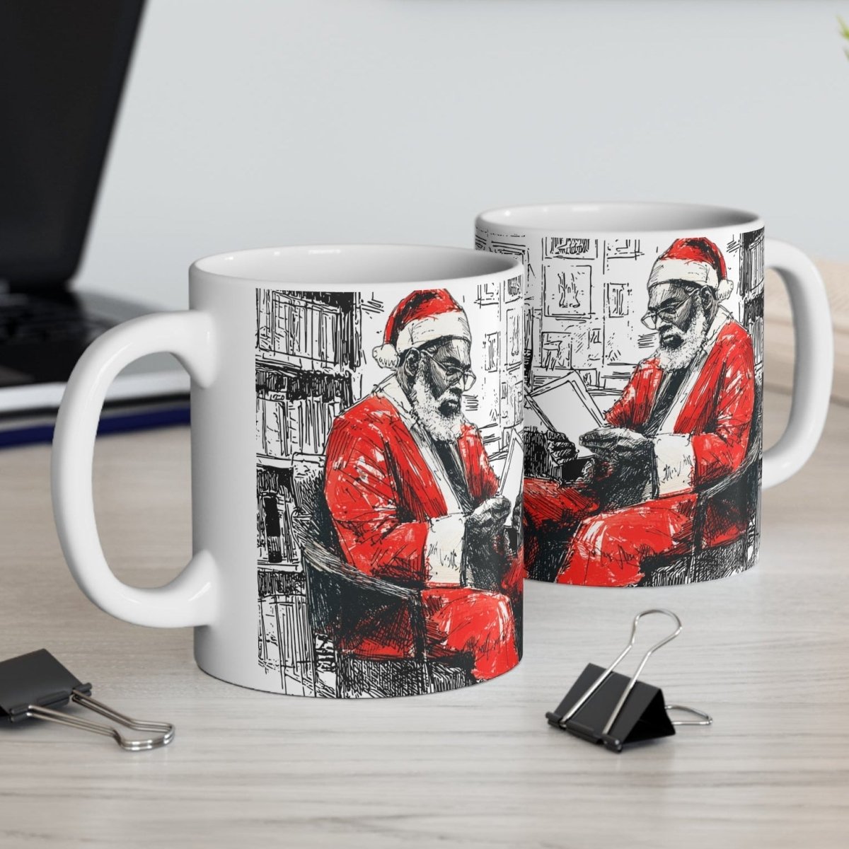 Santa Reading Mug - Afrocentric Art by The Trini Gee