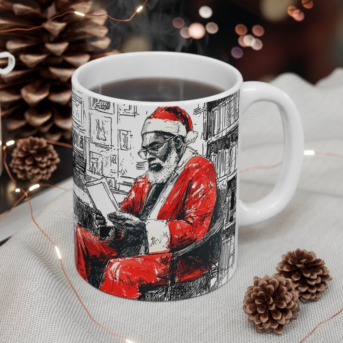 Santa Reading Mug - Afrocentric Art by The Trini Gee