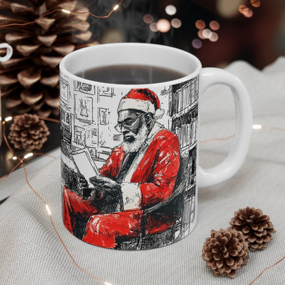 Santa Reading Mug - Afrocentric Art by The Trini Gee
