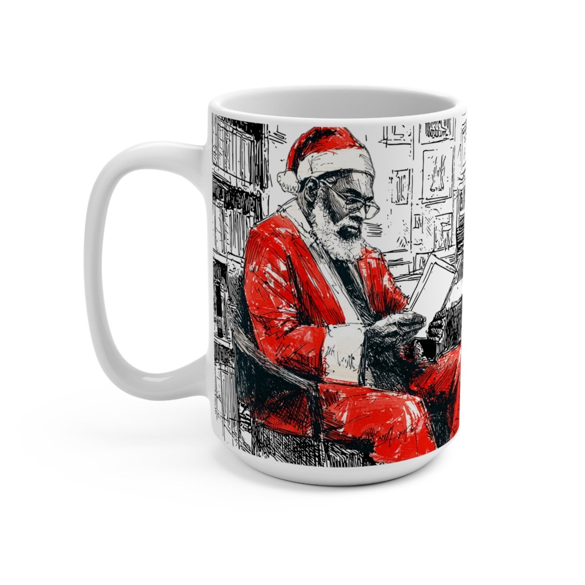 Santa Reading Mug - Afrocentric Art by The Trini Gee