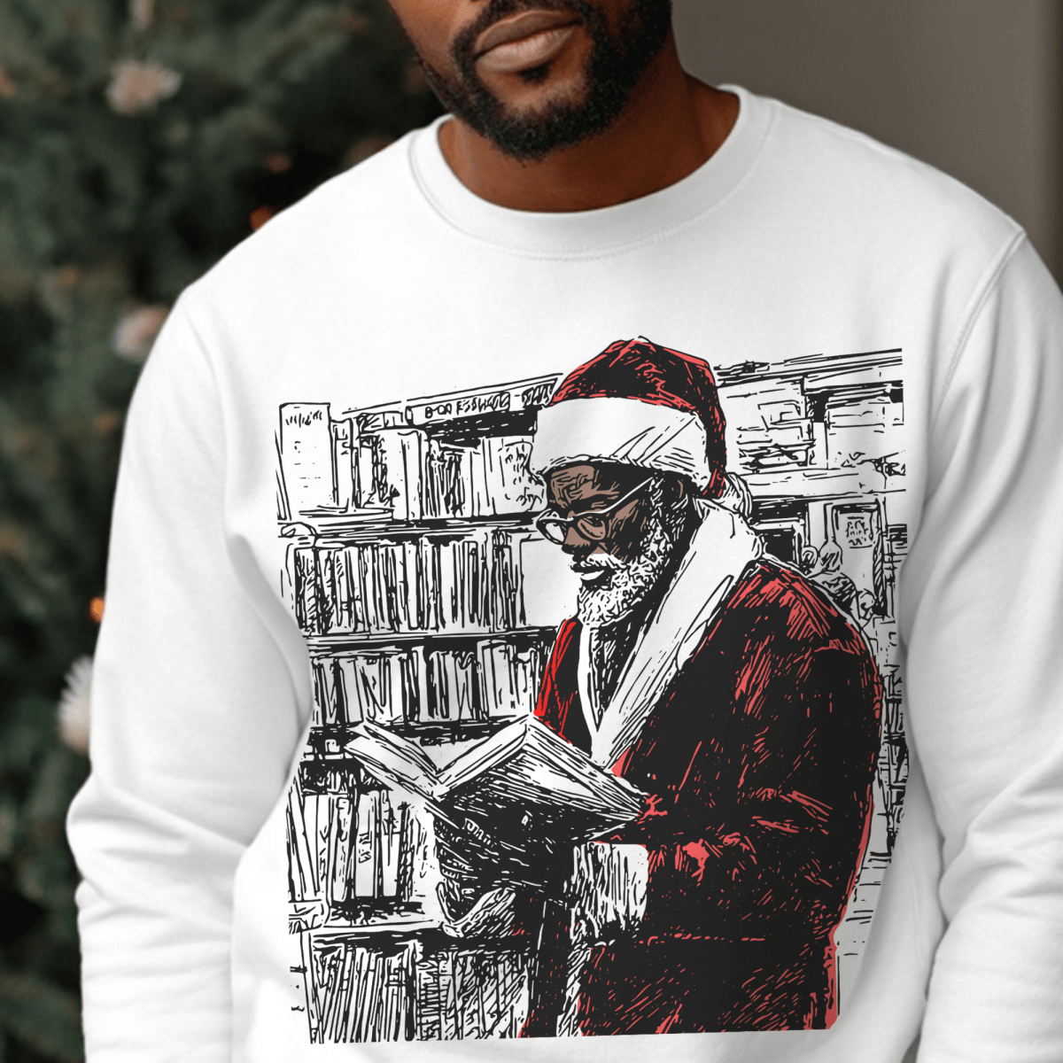 Santa Reading Sweatshirt - Afrocentric Art by The Trini Gee