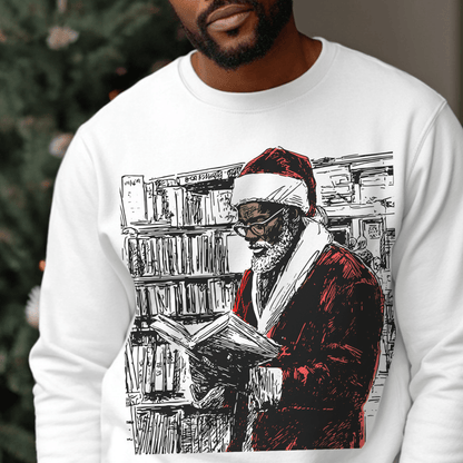 Santa Reading Sweatshirt - Afrocentric Art by The Trini Gee