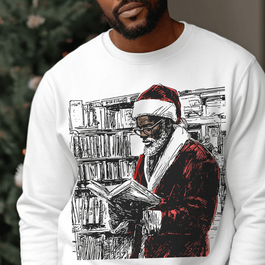 Santa Reading Sweatshirt - Afrocentric Art by The Trini Gee