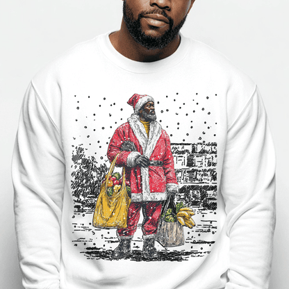 Santa Running Errands Sweatshirt - Afrocentric Art by The Trini Gee