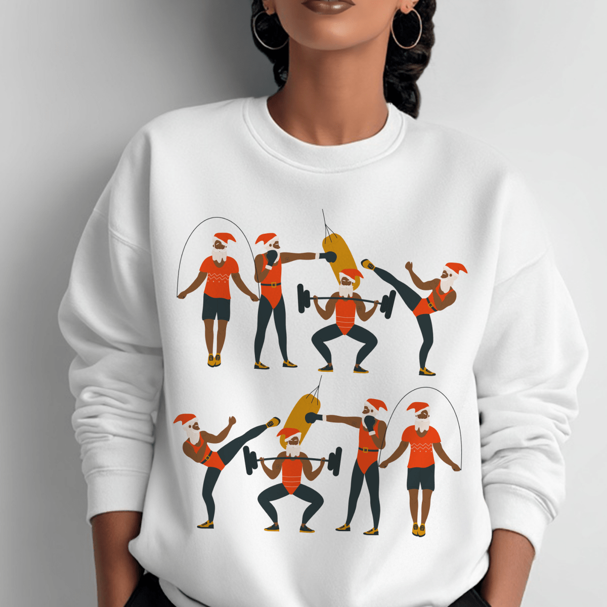 Santa Workout Sweatshirt - Afrocentric Art by The Trini Gee