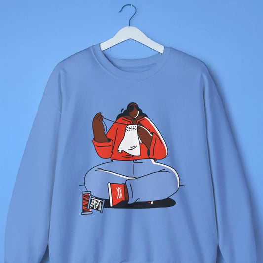 Sewing Girl Sweatshirt - Afrocentric Art by The Trini Gee