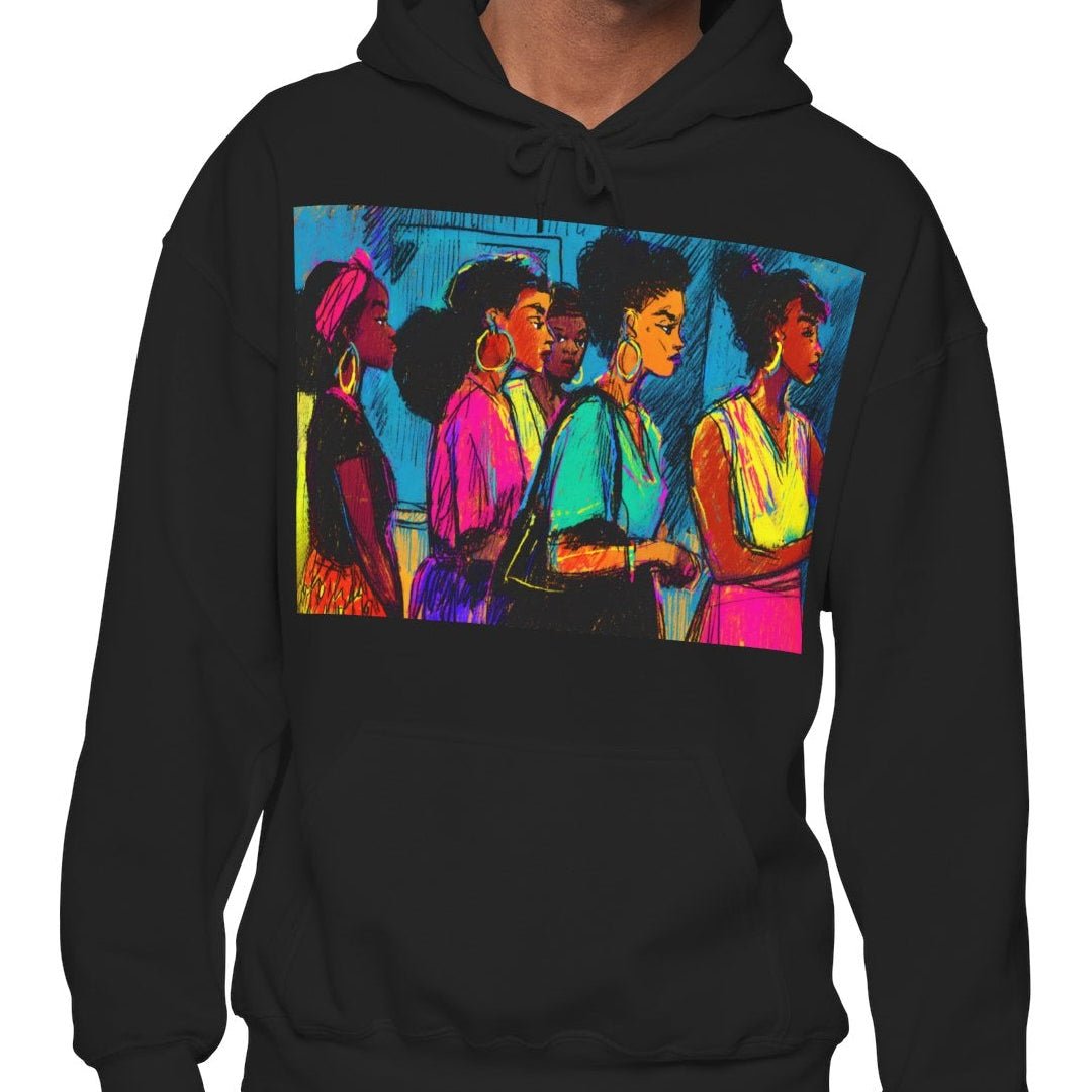 Sistas in Line Hoodie - Afrocentric Art by The Trini Gee