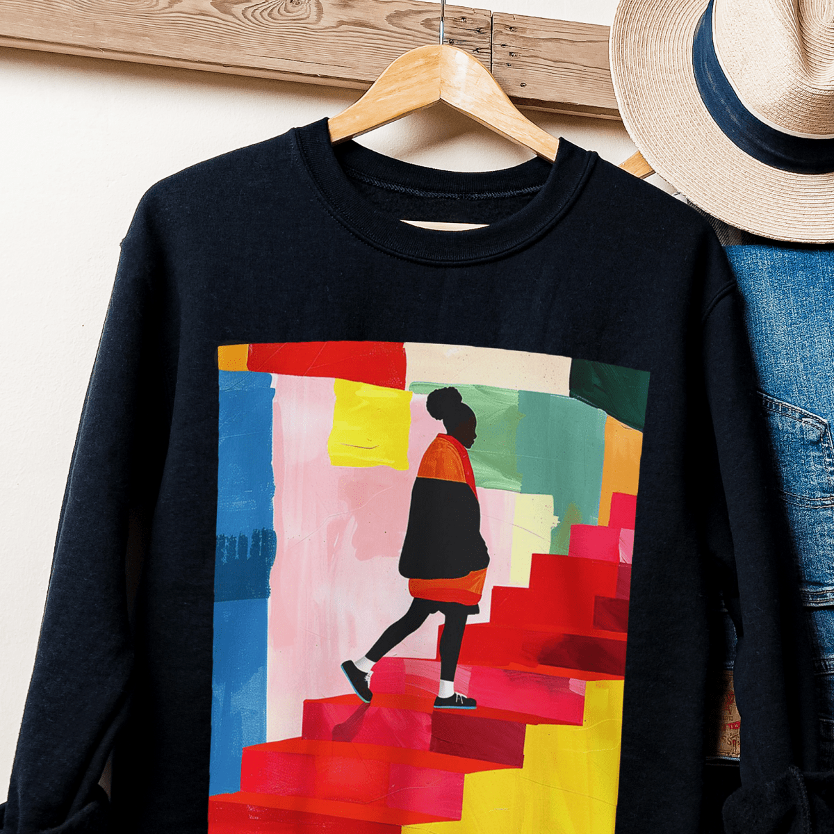 Stairs to the Top Sweatshirt - Afrocentric Art by The Trini Gee