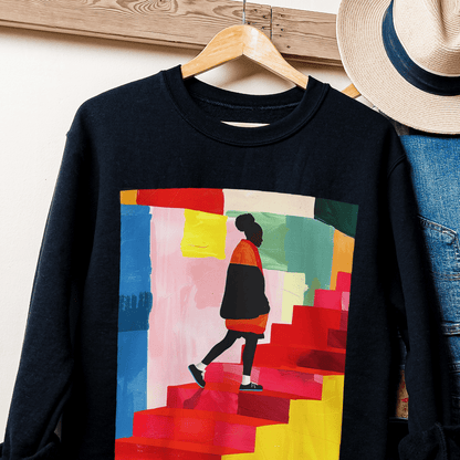 Stairs to the Top Sweatshirt - Afrocentric Art by The Trini Gee
