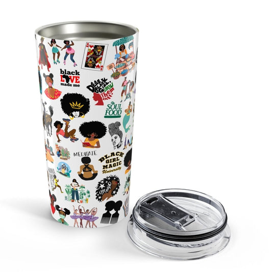 Black pop culture sticker collage style tumbler