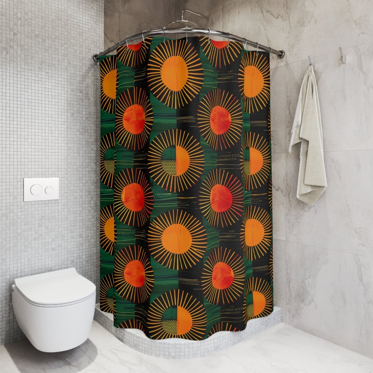 Sunburst Shower Curtain - Afrocentric Art by The Trini Gee