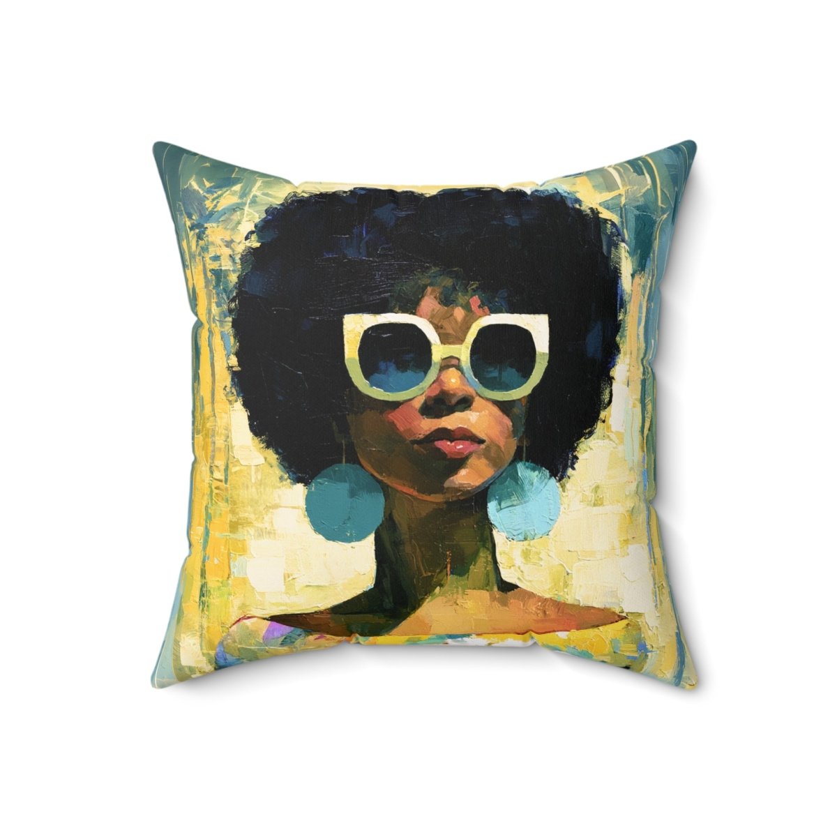 Sunny Afro Day Throw Pillow - Afrocentric Art by The Trini Gee