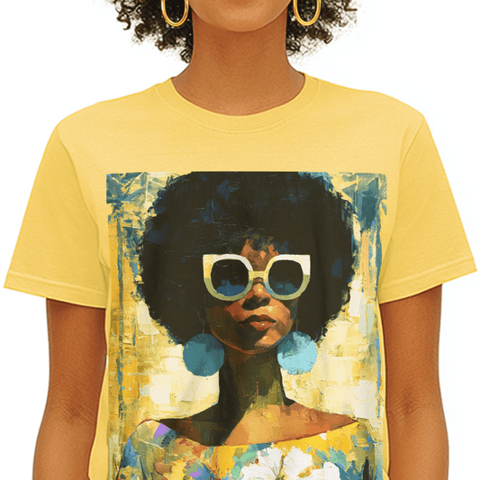 Sunshine Day Lady T-Shirt - Afrocentric Art by The Trini Gee