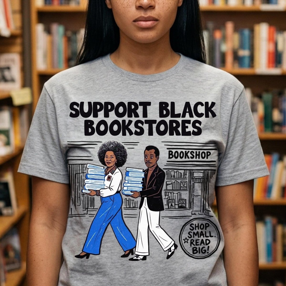 Support Black Bookstores T-Shirt - Afrocentric Art by The Trini Gee