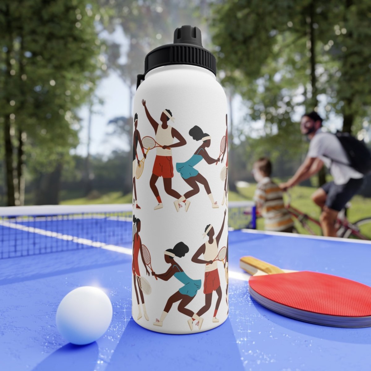 Tennis 32oz Water Bottle - Afrocentric Art by The Trini Gee