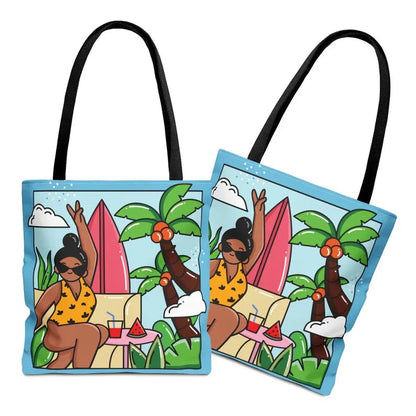 Tropical Beach Vibes Tote Bag - Afrocentric Art by The Trini Gee