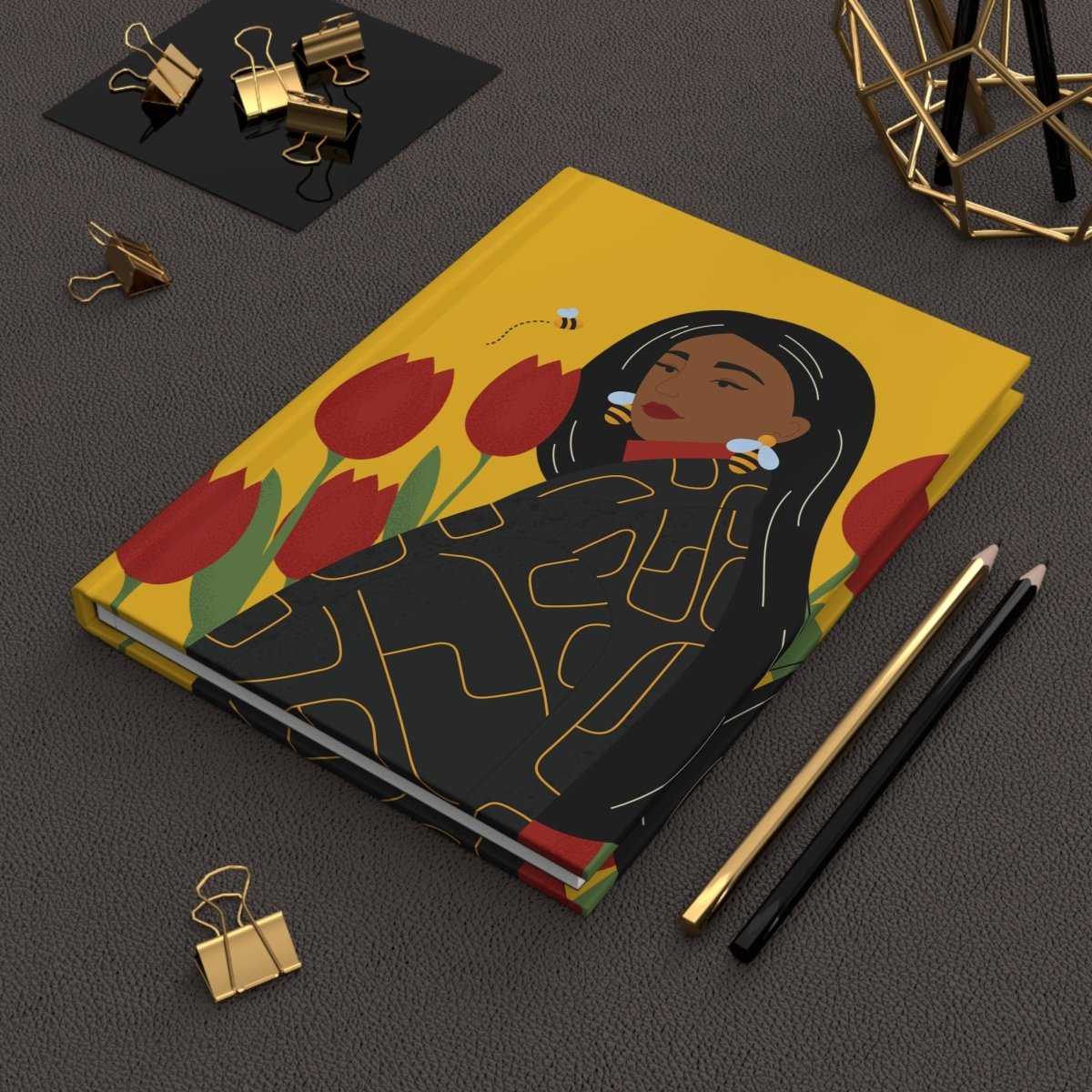 Tulips and Bees Journal - Afrocentric Art by The Trini Gee