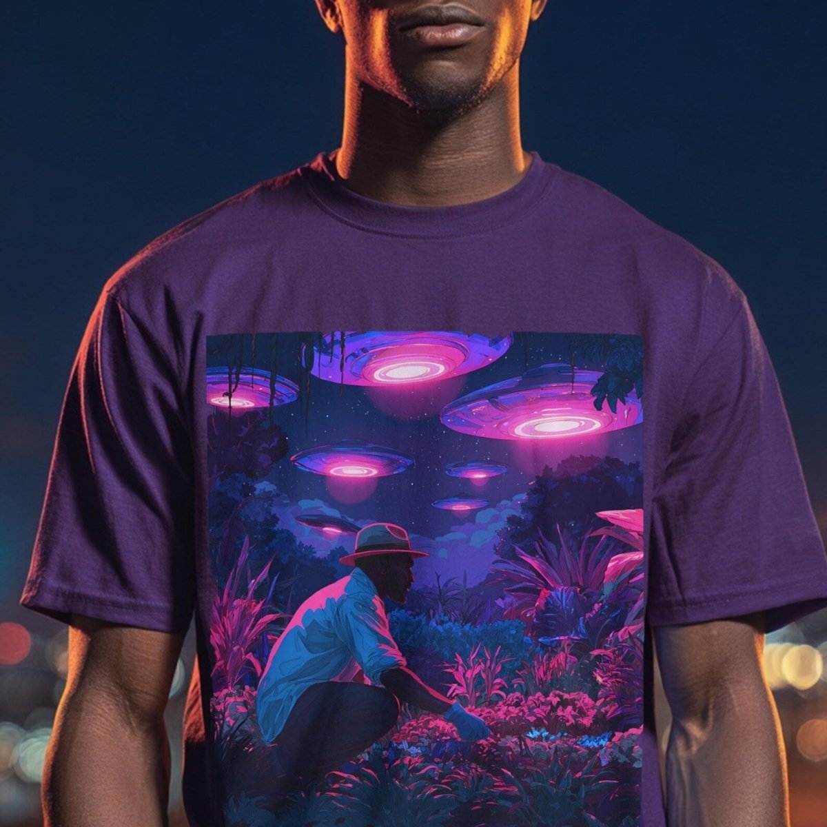 UFO Garden Man Shirt - Afrocentric Art by The Trini Gee