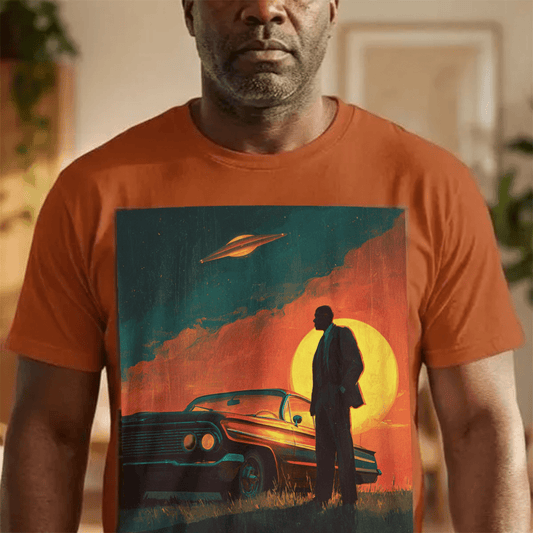 UFO Sunset Silhouette Shirt - Afrocentric Art by The Trini Gee