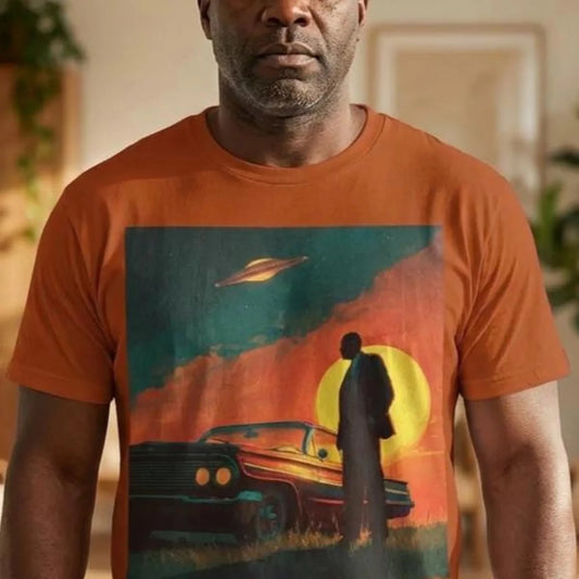 UFO Sunset Silhouette Shirt - Afrocentric Art by The Trini Gee