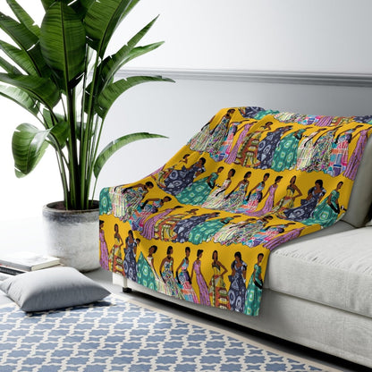 Vintage Fashion Throw Blanket - Afrocentric Art by The Trini Gee