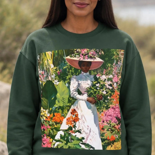 Vintage Garden Lady Sweatshirt - Afrocentric Art by The Trini Gee