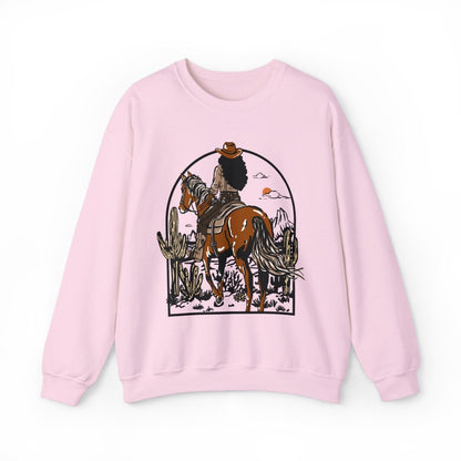 Western Cowgirl Sweatshirt - Afrocentric Art by The Trini Gee