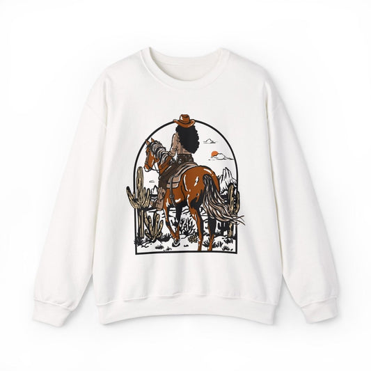 Western Cowgirl Sweatshirt - Afrocentric Art by The Trini Gee