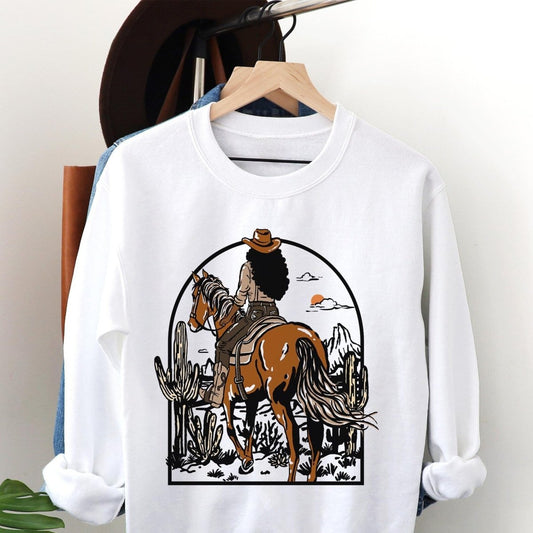 Western Cowgirl Sweatshirt - Afrocentric Art by The Trini Gee