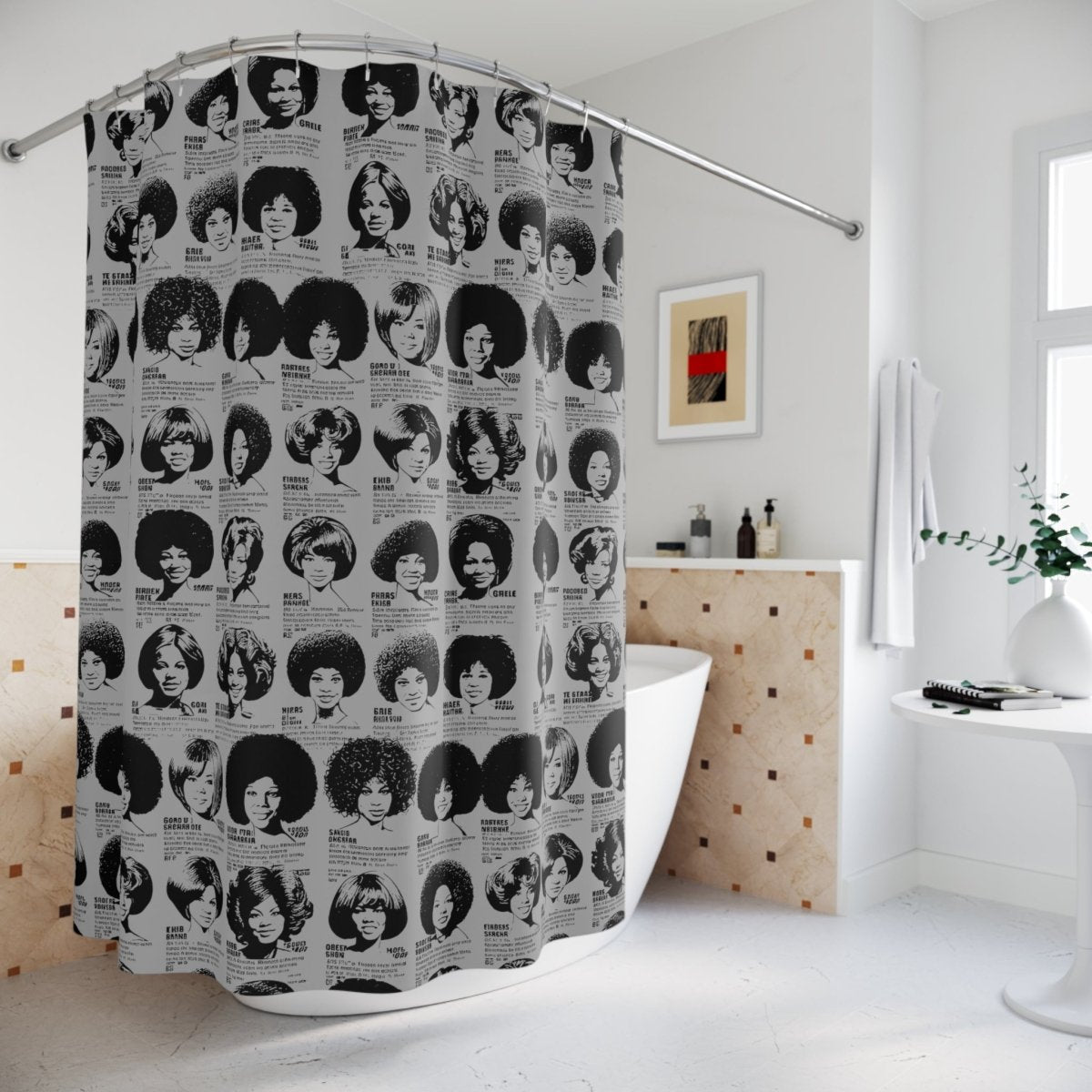 Wig Ad Shower Curtain - Afrocentric Art by The Trini Gee