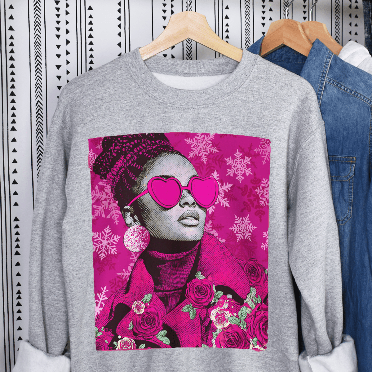 Winter Rose Sweatshirt - Afrocentric Art by The Trini Gee