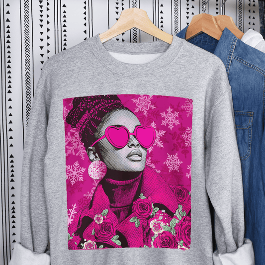 Winter Rose Sweatshirt - Afrocentric Art by The Trini Gee