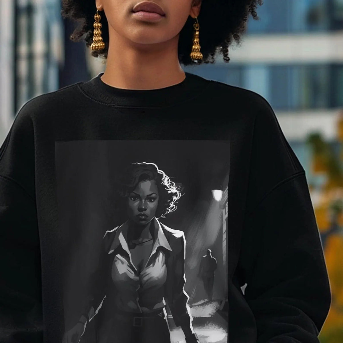 Woman in Dark Alley Sweatshirt - Afrocentric Art by The Trini Gee