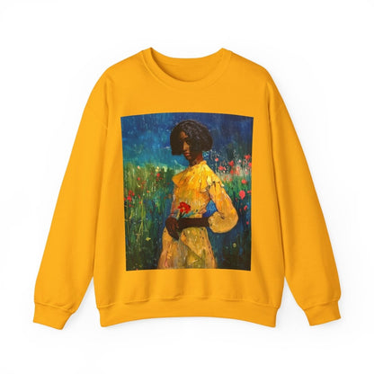 Woman in Flower Field Sweatshirt - Afrocentric Art by The Trini Gee