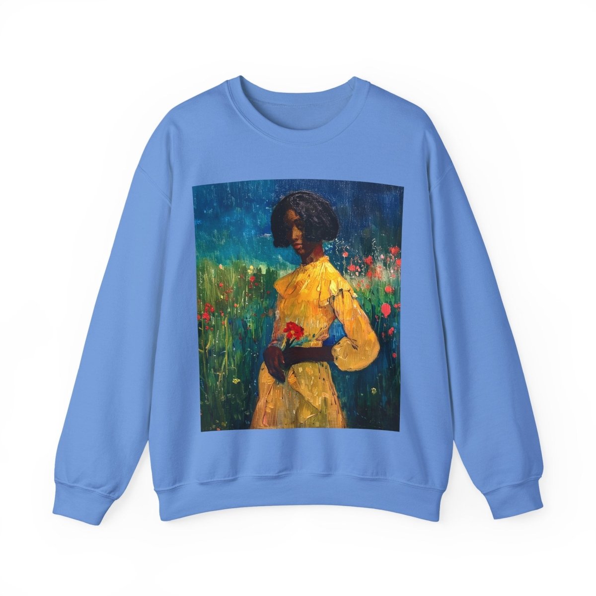 Woman in Flower Field Sweatshirt - Afrocentric Art by The Trini Gee