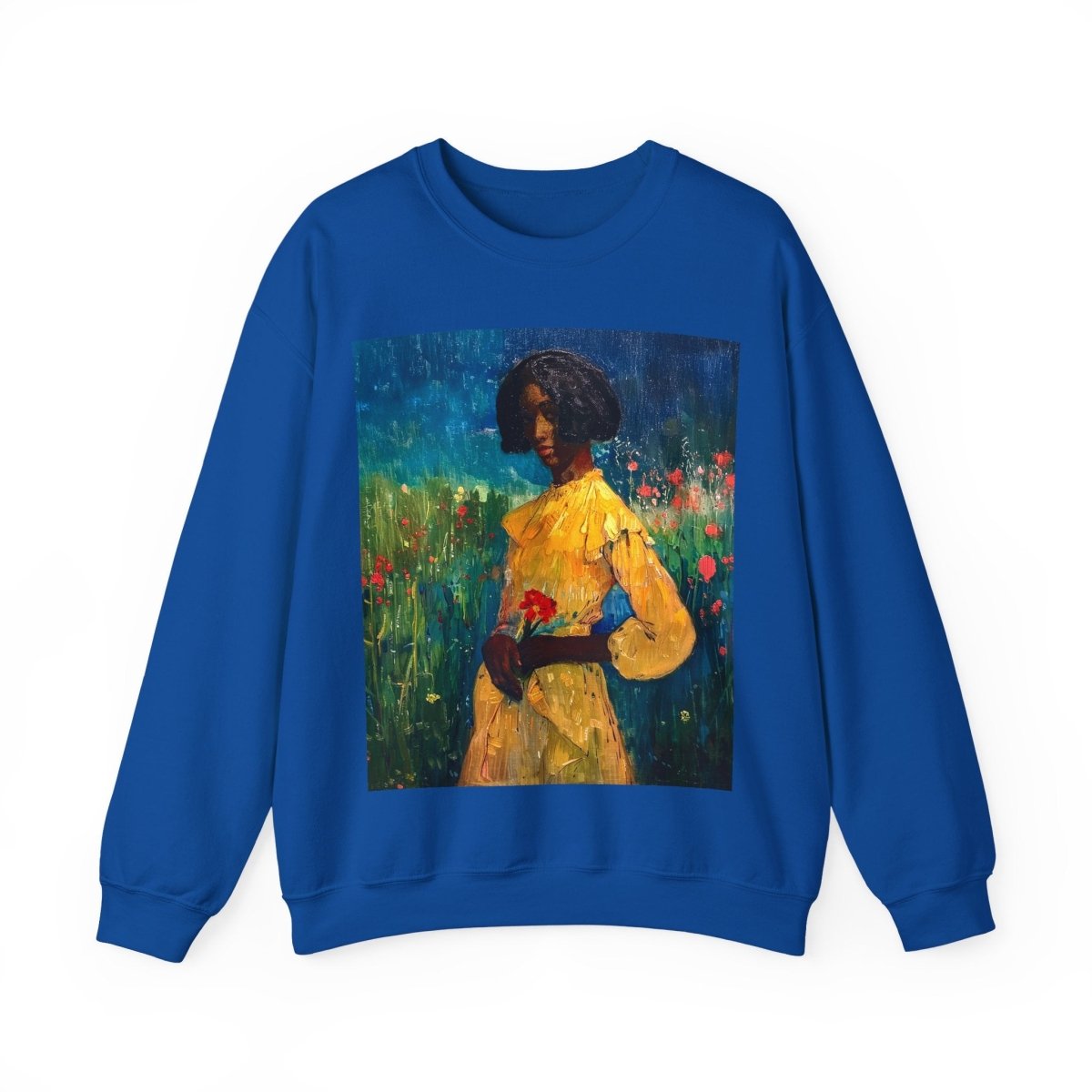 Woman in Flower Field Sweatshirt - Afrocentric Art by The Trini Gee