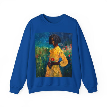 Woman in Flower Field Sweatshirt - Afrocentric Art by The Trini Gee