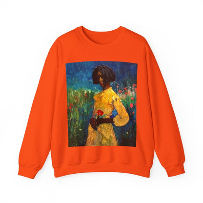 Woman in Flower Field Sweatshirt - Afrocentric Art by The Trini Gee