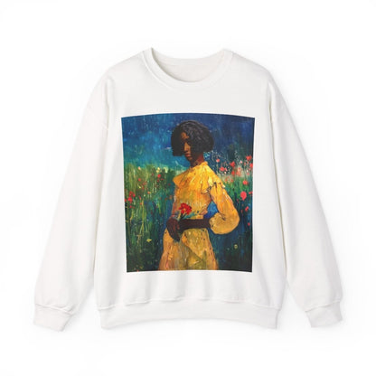 Woman in Flower Field Sweatshirt - Afrocentric Art by The Trini Gee